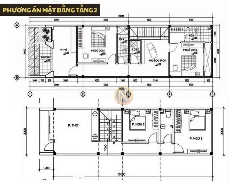 Phương án mặt bằng tầng 2: không gian riêng tư nhưng vẫn thoáng mở
