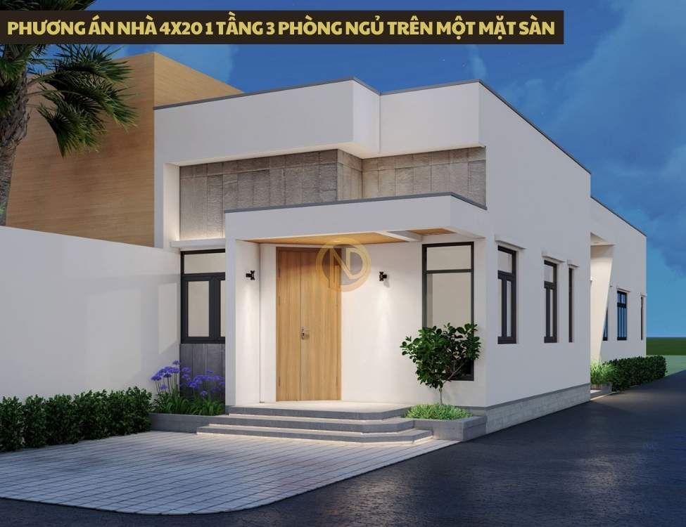 Phương án nhà 4x20 1 tầng 3 phòng ngủ trên một mặt sàn