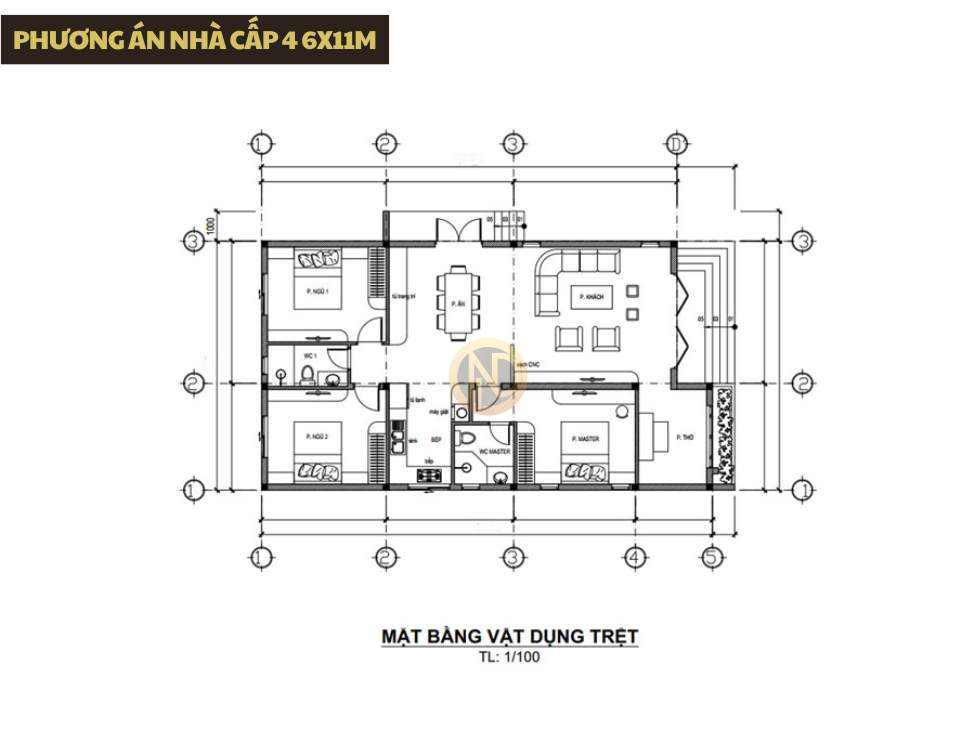 Phương án nhà cấp 4 6x11m
