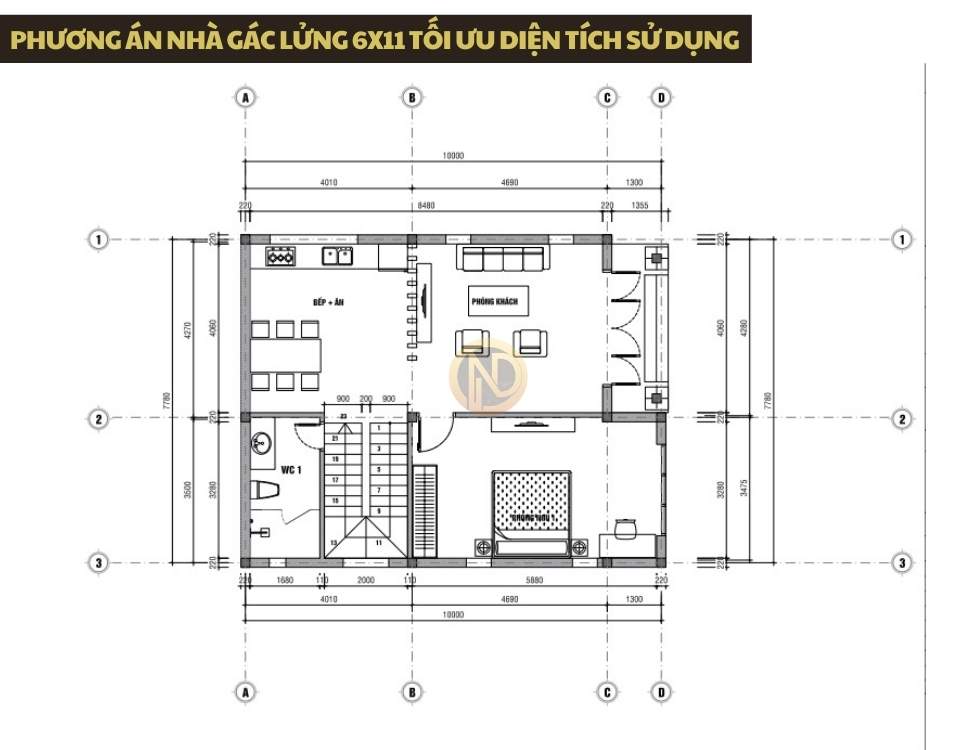Phương án nhà gác lửng 6x11 tối ưu diện tích sử dụng