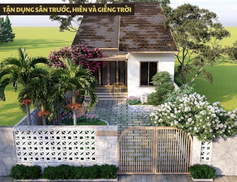 Tận dụng sân trước, hiên và giếng trời để nới rộng cảm giác không gian