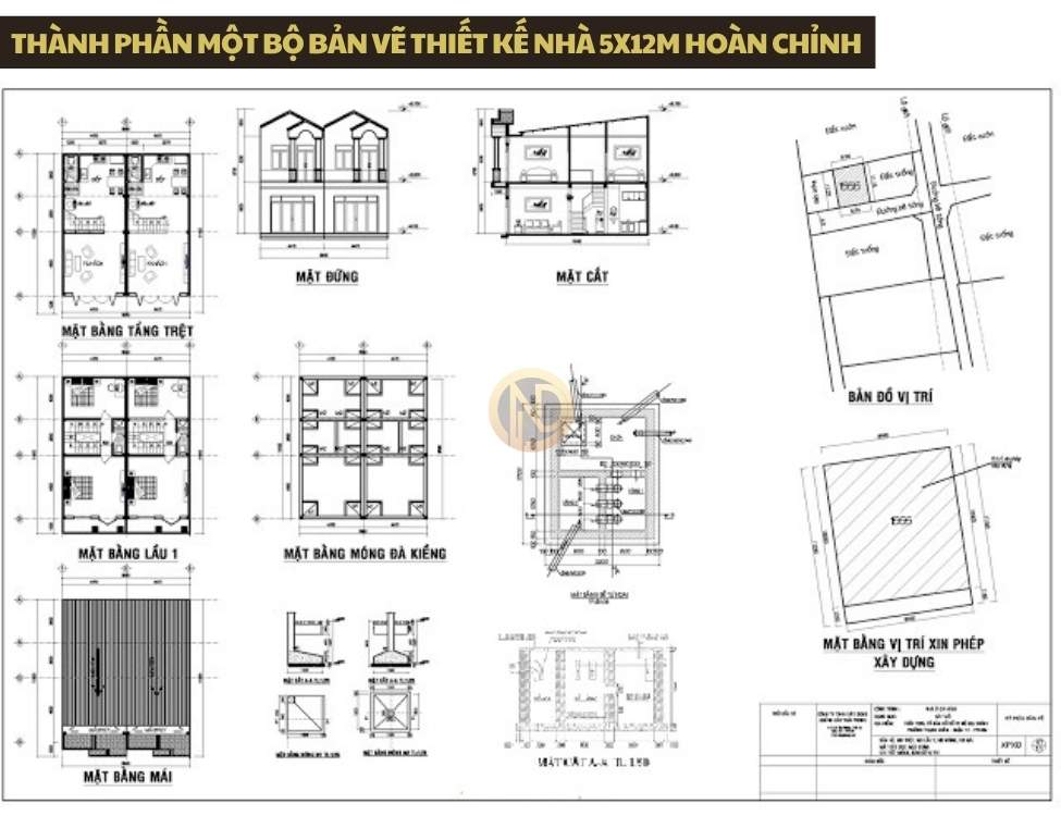 Thành phần một bộ bản vẽ thiết kế nhà 5x12m hoàn chỉnh