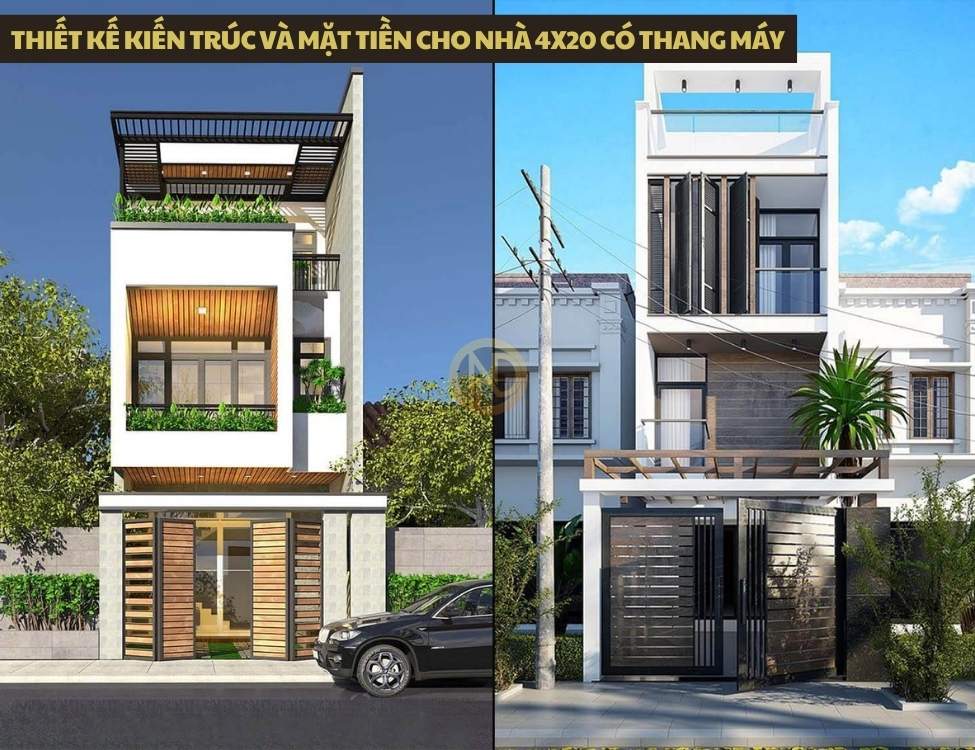 Thiết kế kiến trúc và mặt tiền cho nhà 4x20 có thang máy