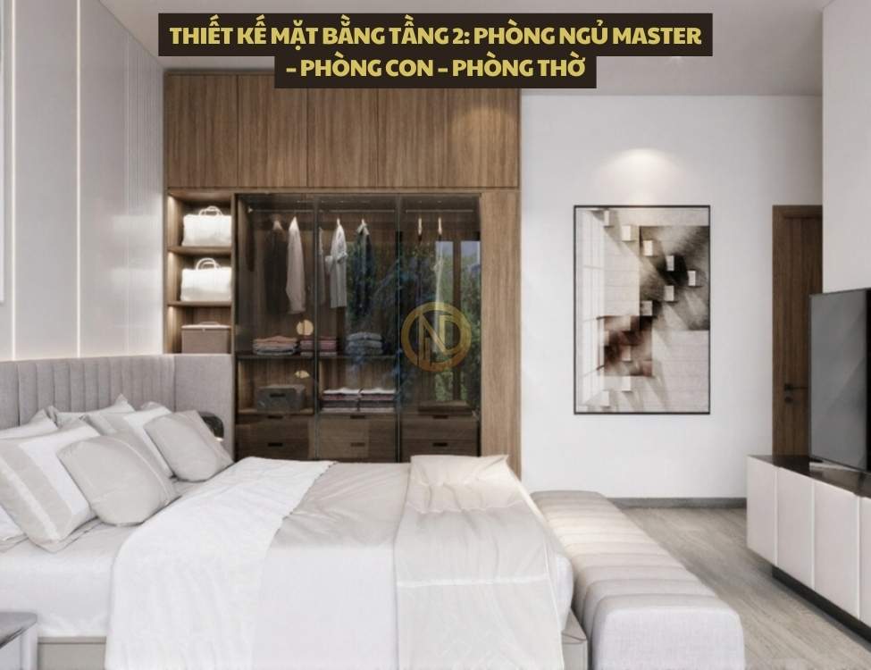 Thiết kế mặt bằng tầng 2: phòng ngủ master – phòng con – phòng thờ