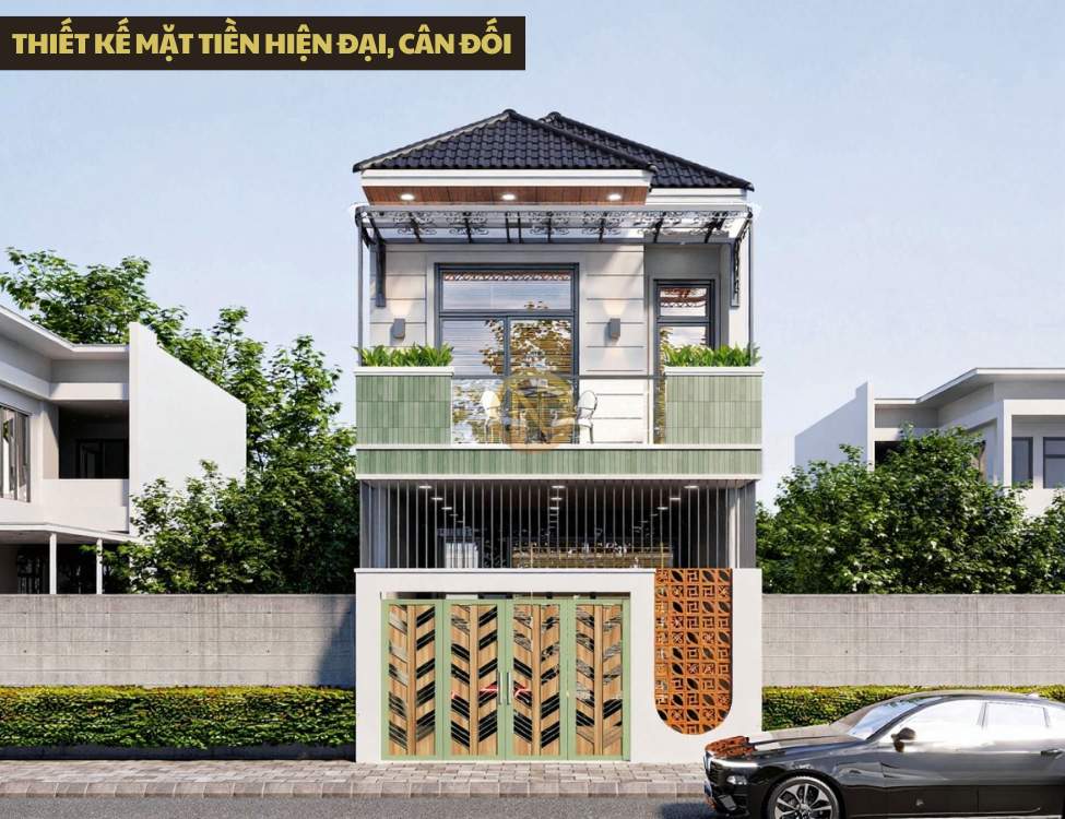 Thiết kế mặt tiền hiện đại, cân đối cho nhà 5x20 2 tầng 3 phòng ngủ