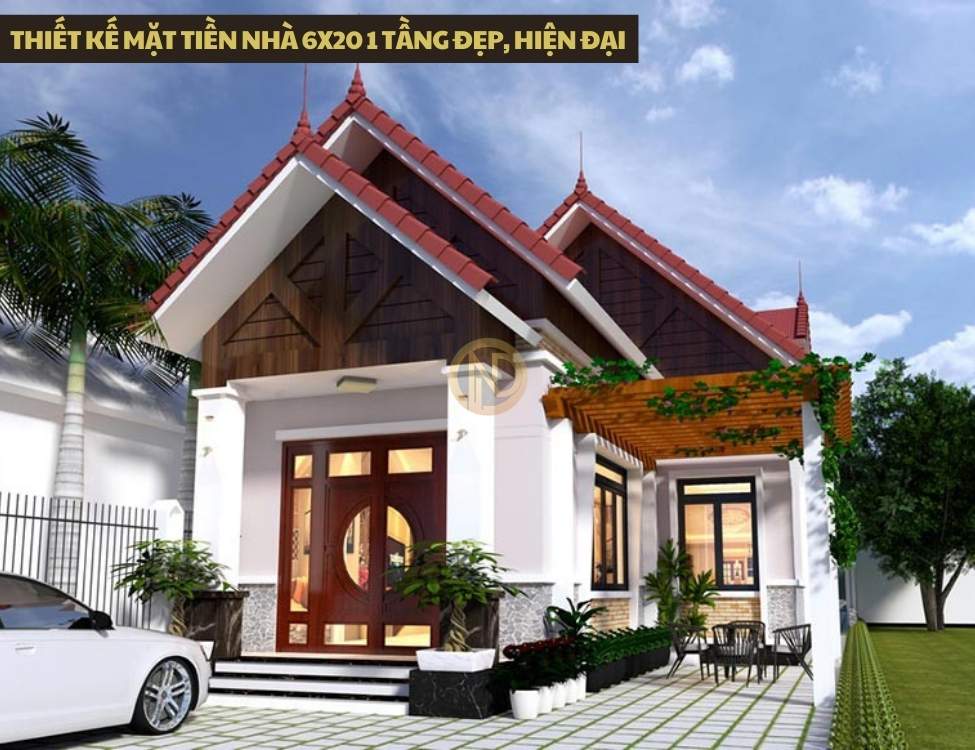 Thiết kế mặt tiền nhà 6x20 1 tầng đẹp, hiện đại