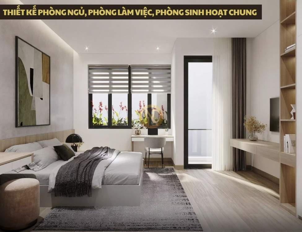 Thiết kế phòng ngủ, phòng làm việc, phòng sinh hoạt chung trên tầng hai cho gia đình trẻ