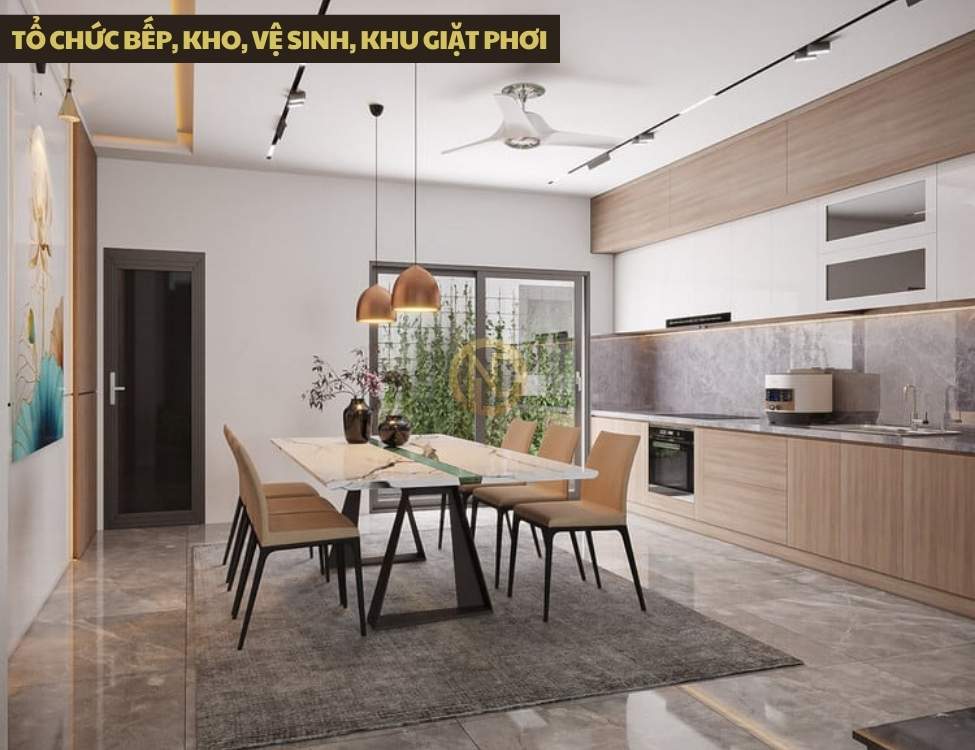 Tổ chức bếp, kho, vệ sinh, khu giặt phơi tiện dụng mà vẫn kín đáo