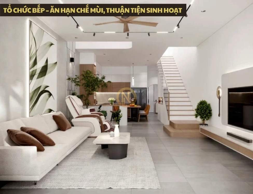 Tổ chức bếp – ăn tiện lợi, gọn gàng cho nhà ống 60m