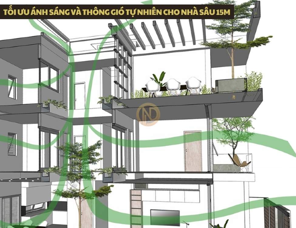 Tối ưu ánh sáng và thông gió tự nhiên cho nhà sâu 15m