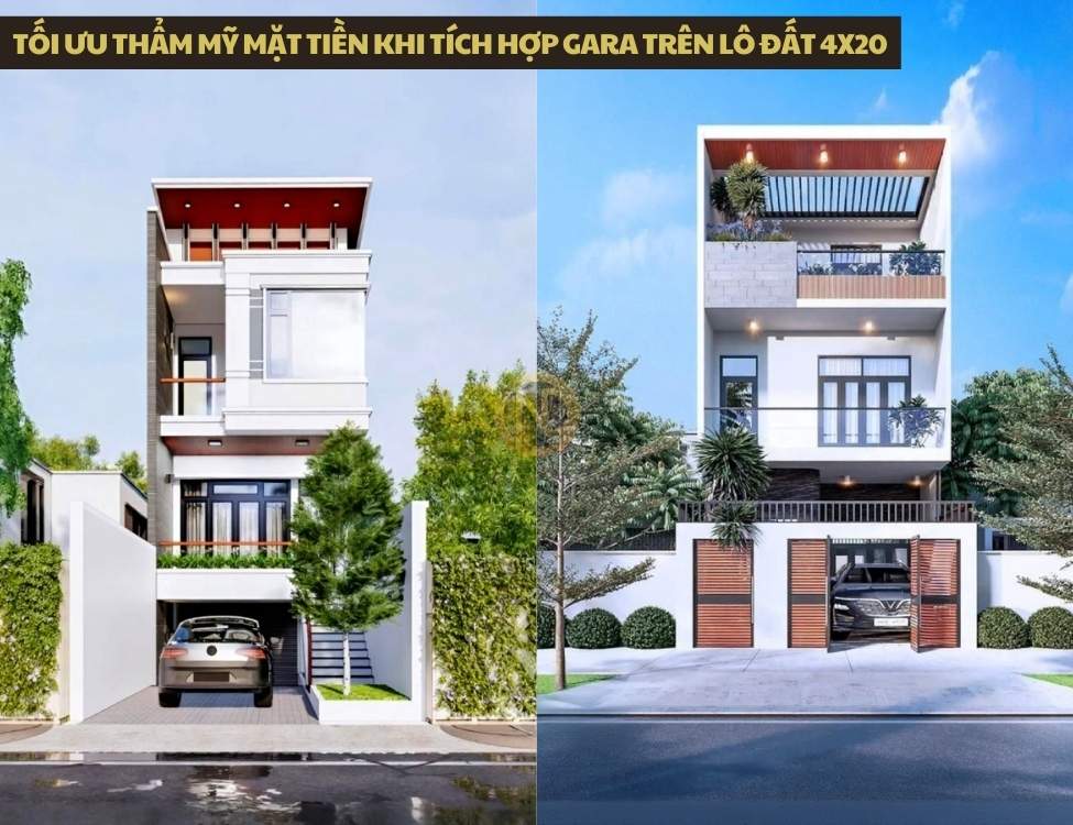 Tối ưu thẩm mỹ mặt tiền khi tích hợp gara trên lô đất 4x20