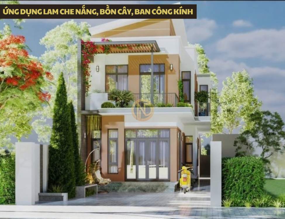 Ứng dụng lam che nắng, bồn cây, ban công kính để tăng thẩm mỹ và che bớt nhược điểm nhà phố hẹp