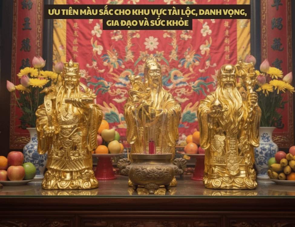 Ưu tiên màu sắc cho khu vực tài lộc, danh vọng, gia đạo và sức khỏe