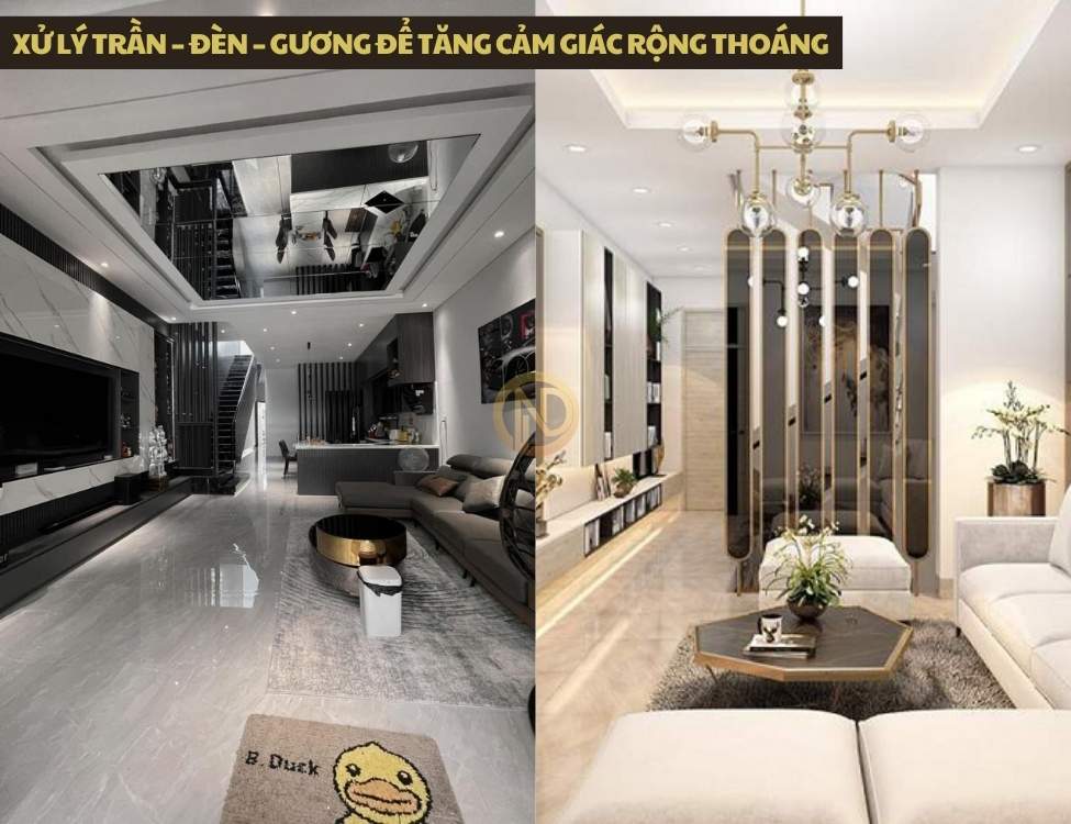 Xử lý trần – đèn – gương để tăng cảm giác rộng thoáng