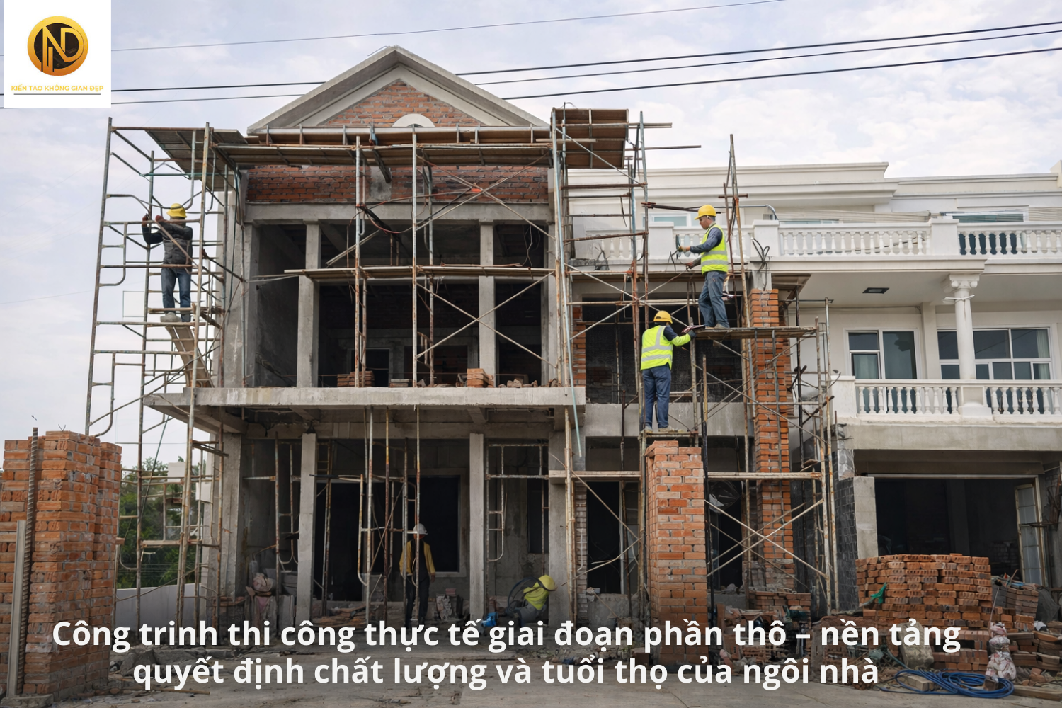 Công trình xây nhà trọn gói Hóc Môn đang thi công phần thô nhà phố 2 tầng thực tế