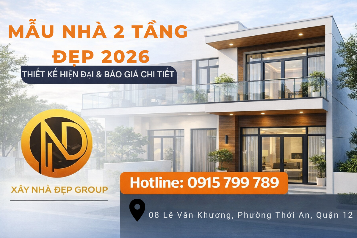 Mẫu nhà 2 tầng đẹp 2026 hiện đại chi phí xây dựng tiết kiệm