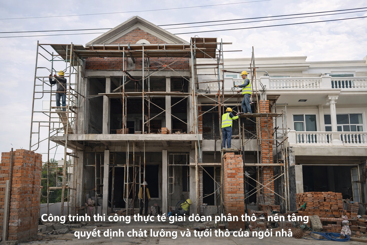 Công trình nhà phố 2 tầng đang thi công bởi Công ty Cổ phần Xây Nhà Đẹp Group