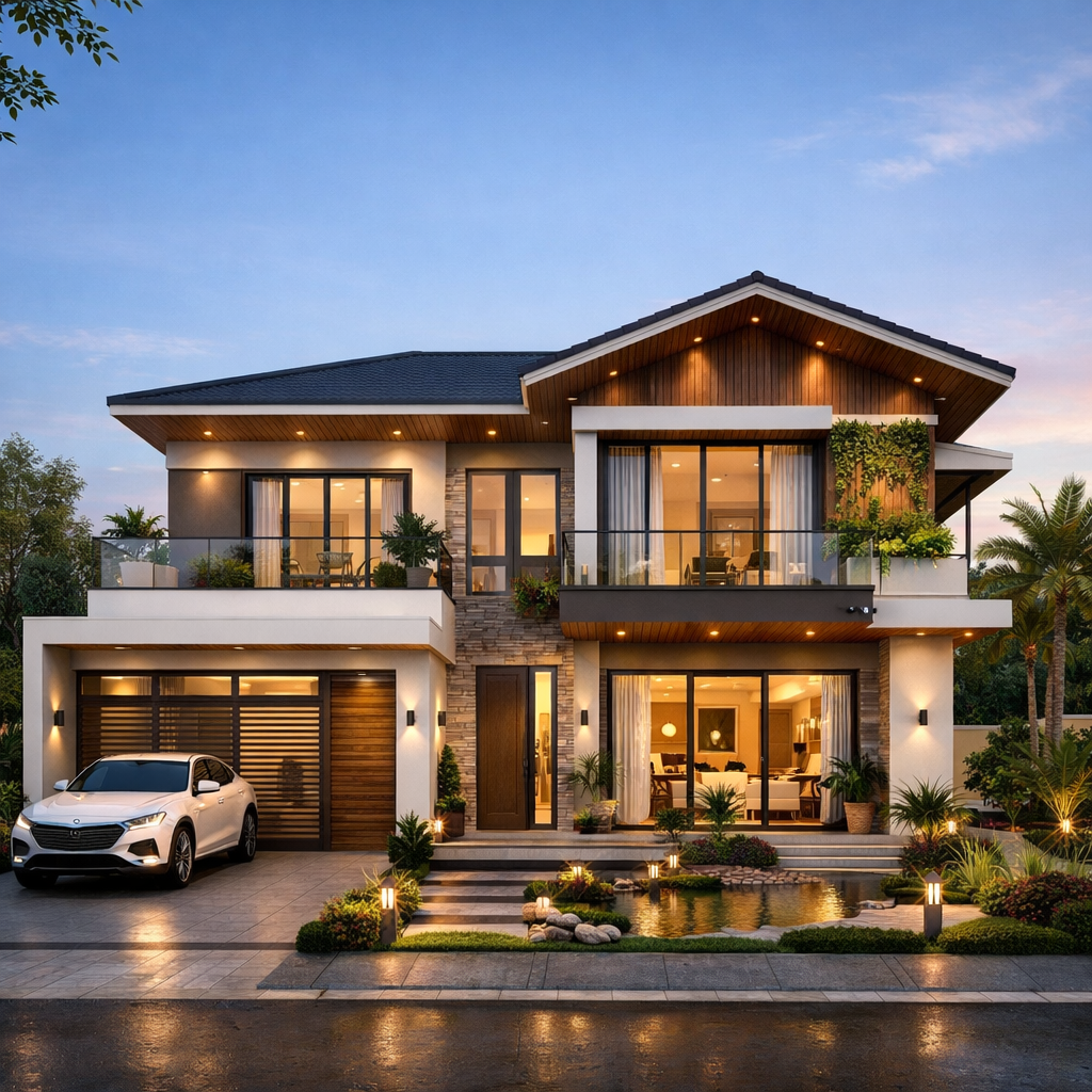 Mẫu nhà 2 tầng đẹp 2026 phong cách hiện đại, thiết kế sang trọng, tối ưu công năng