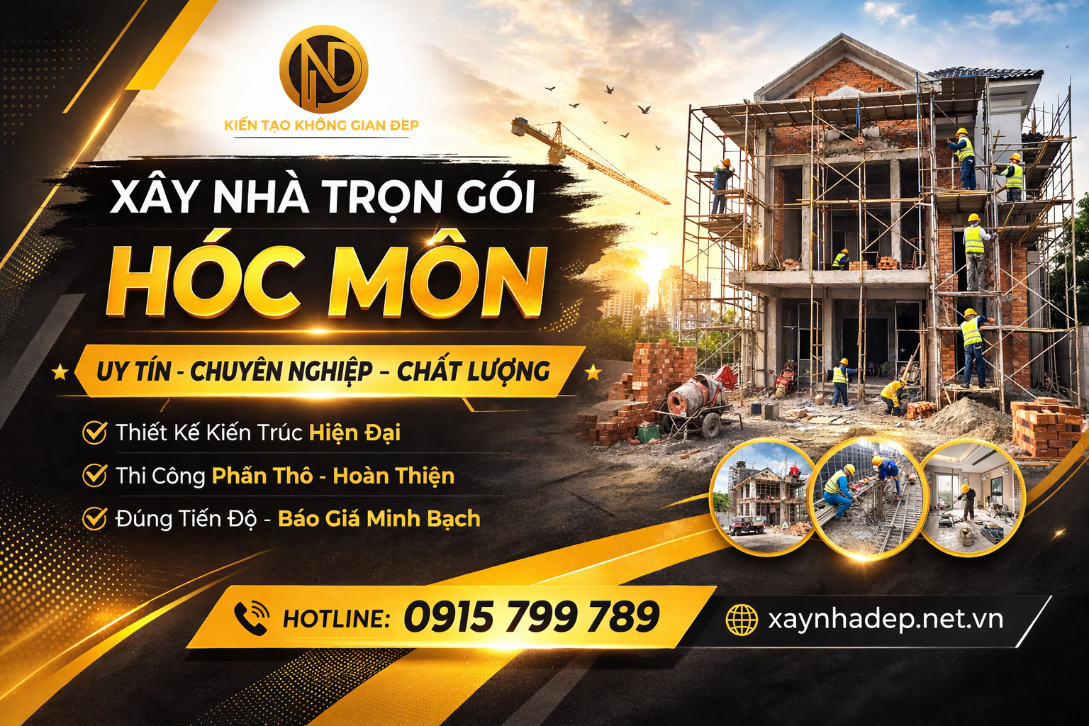 Công trình xây nhà trọn gói đang thi công thực tế bởi Xây Nhà Đẹp Group tại TP.HCM