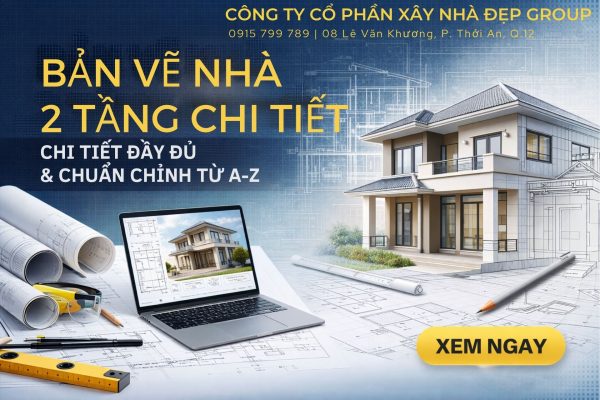 Bản vẽ nhà 2 tầng chi tiết đầy đủ hồ sơ thiết kế kiến trúc kết cấu điện nước