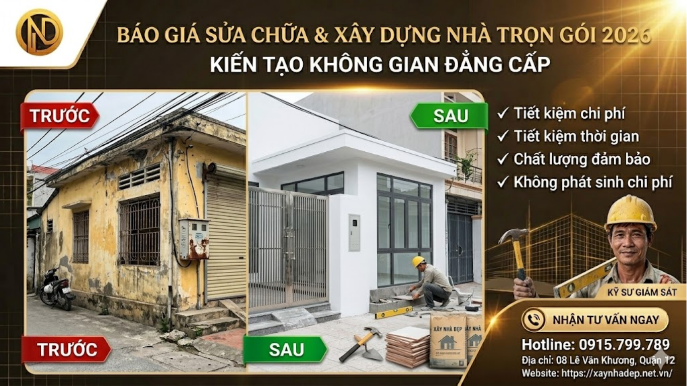 Báo giá sửa chữa nhà trọn gói 2026 tại Xây Nhà Đẹp