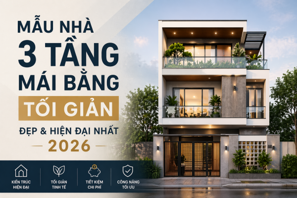 mẫu nhà 3 tầng mái bằng tối giản hiện đại đẹp 2026