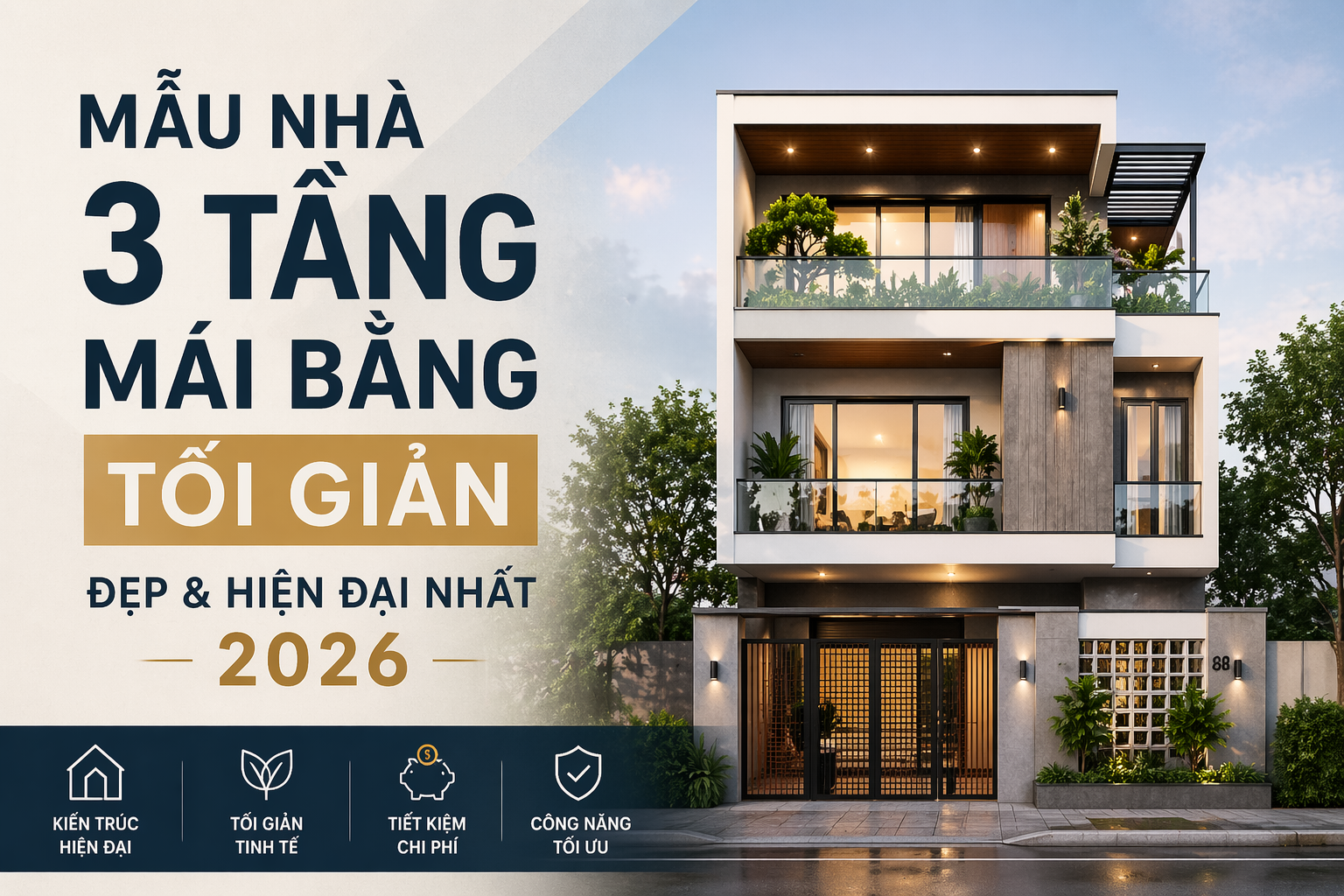 mẫu nhà 3 tầng mái bằng tối giản hiện đại đẹp 2026
