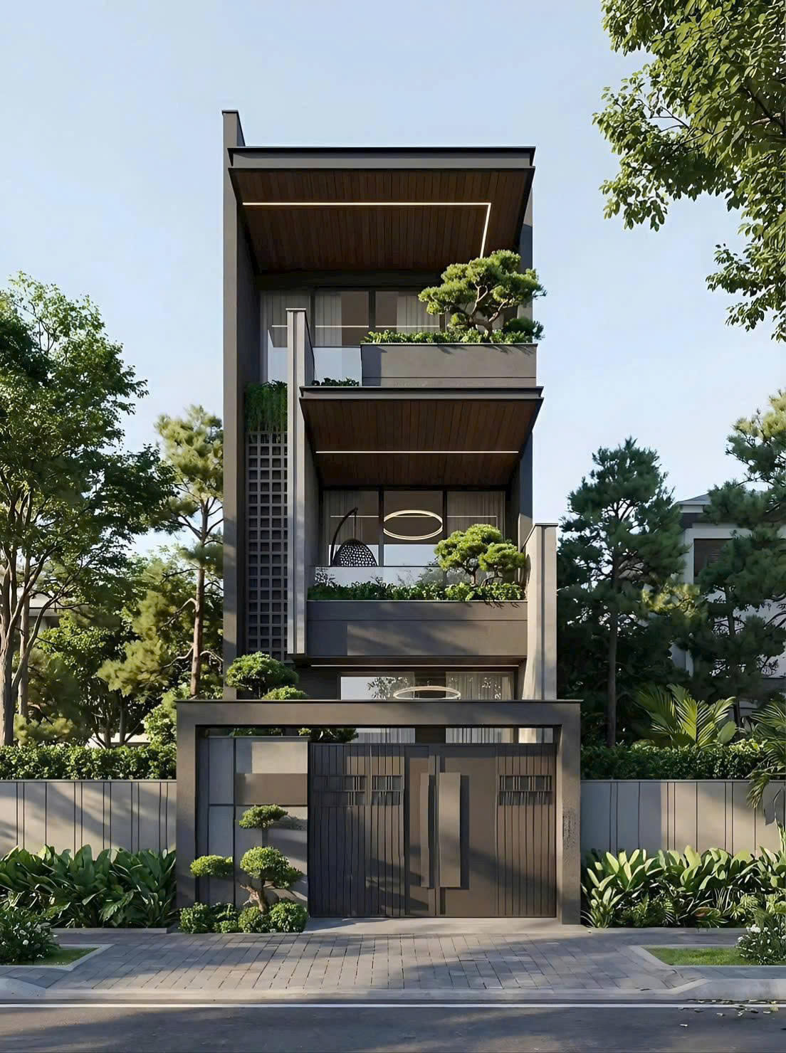 Mẫu Nhà Phố Hiện Đại 1 Trệt 2 Lầu Sân Thượng Đẹp