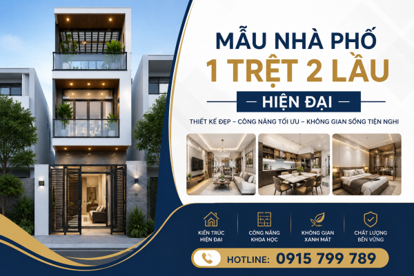 mẫu nhà phố 1 trệt 2 lầu hiện đại đẹp sang trọng 2026