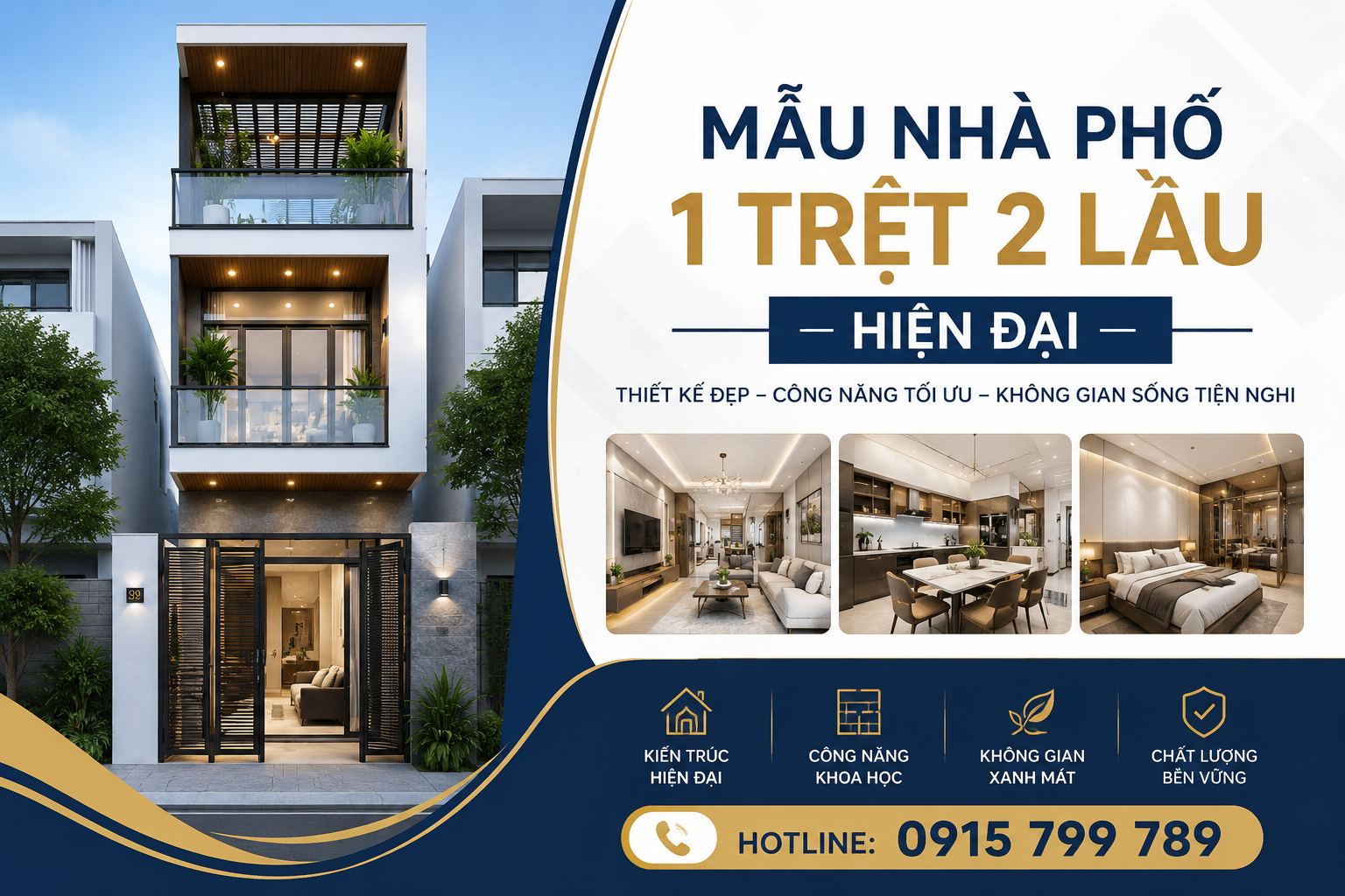 mẫu nhà phố 1 trệt 2 lầu hiện đại đẹp sang trọng 2026