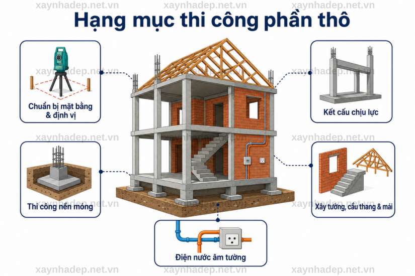 Các hạng mục trong dịch vụ xây nhà trọn gói gồm những gì