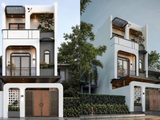 Mẫu nhà phố 4x17m 1 trệt 2 lầu 1 tum hiện đại 4 phòng ngủ
