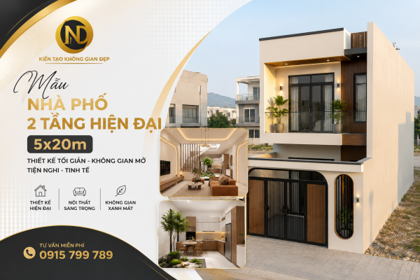 Mẫu nhà phố 2 tầng hiện đại 5x20m với phòng khách sang trọng và thiết kế không gian mở