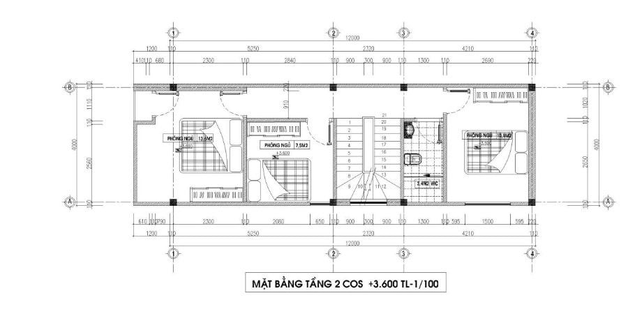 Bản vẽ mặt bằng nhà 4x15 2 tầng