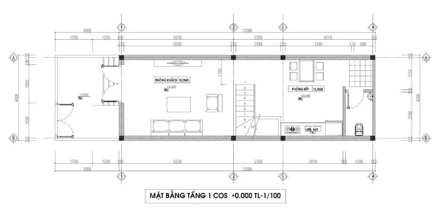 Bản vẽ mặt bằng nhà 4x15 2 tầng