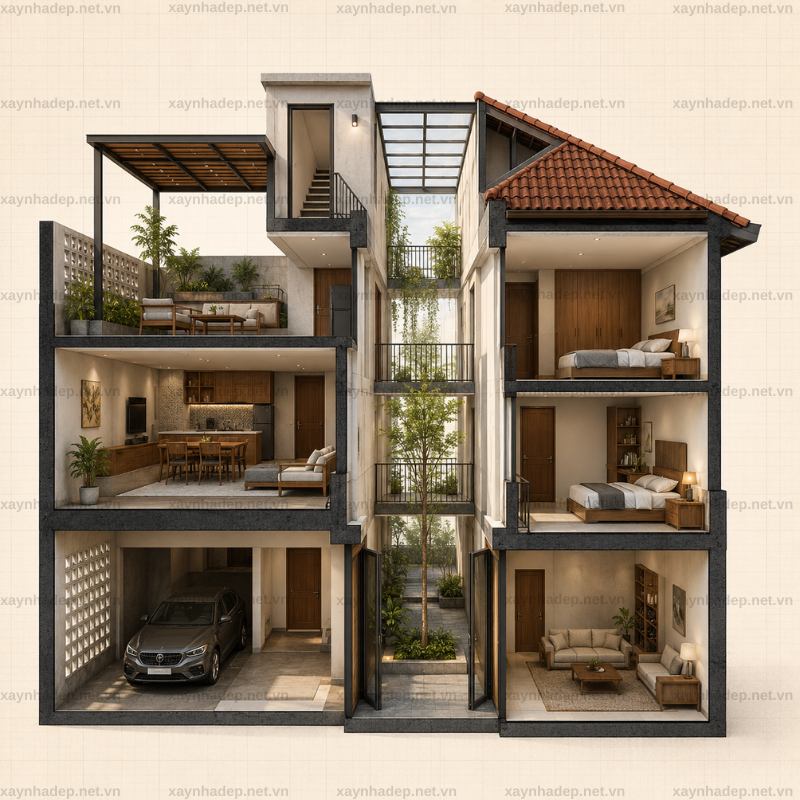 Hệ số phần mái, ô thông tầng và khu vực đặc biệt