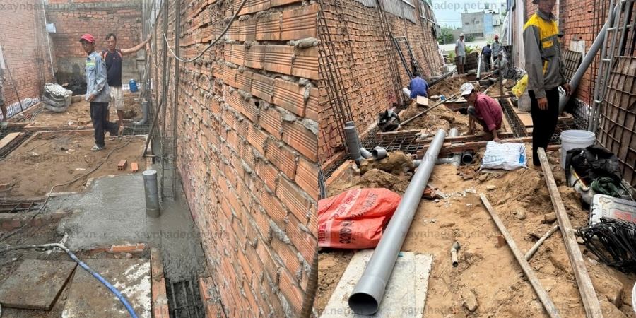 Thi công móng công trình nhà chị Nhự tại Đông Thạnh