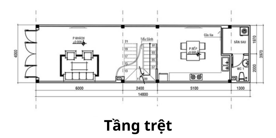 Bản vẽ công năng Mẫu Nhà Phố 2 Tầng Hiện Đại 4x15