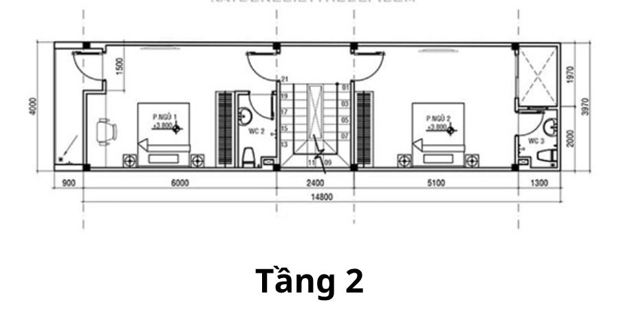 Bản vẽ công năng Mẫu Nhà Phố 2 Tầng Hiện Đại 4x15
