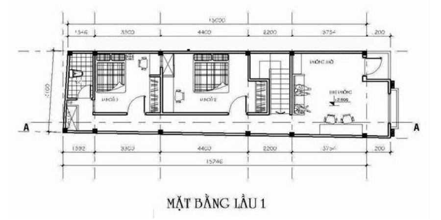 Bản vẽ công năng Mẫu Nhà Phố 2 Tầng Hiện Đại 4x15