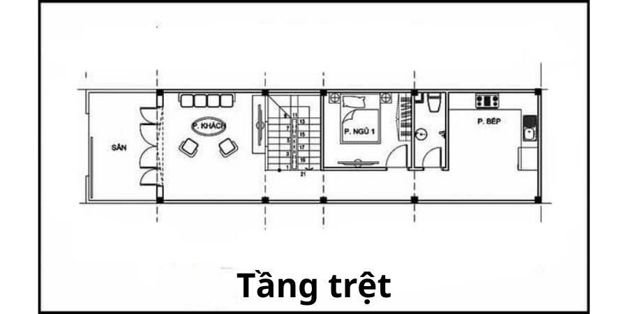 Bản vẽ công năng Mẫu Nhà Phố 2 Tầng Hiện Đại 4x15
