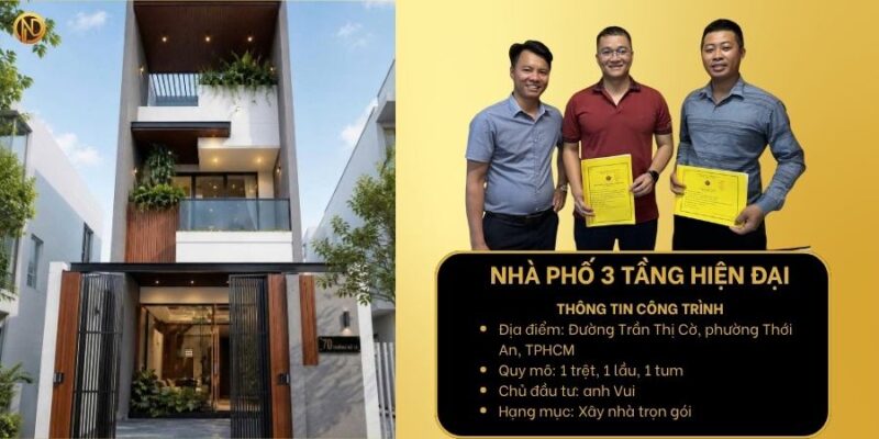 Nhà phố 3 tầng hiện đại anh Lê Quang Vui, phường Thới An | Xây Nhà Trọn Gói