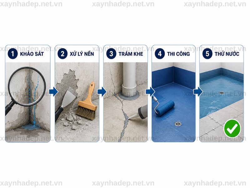 Cách chống thấm nhà hiệu quả gồm 5 bước xử lý chung