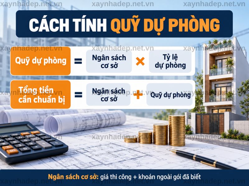 Tính quỹ dự phòng bằng tổng ngân sách dự kiến ban đầu nhân với tỷ lệ đã chọn