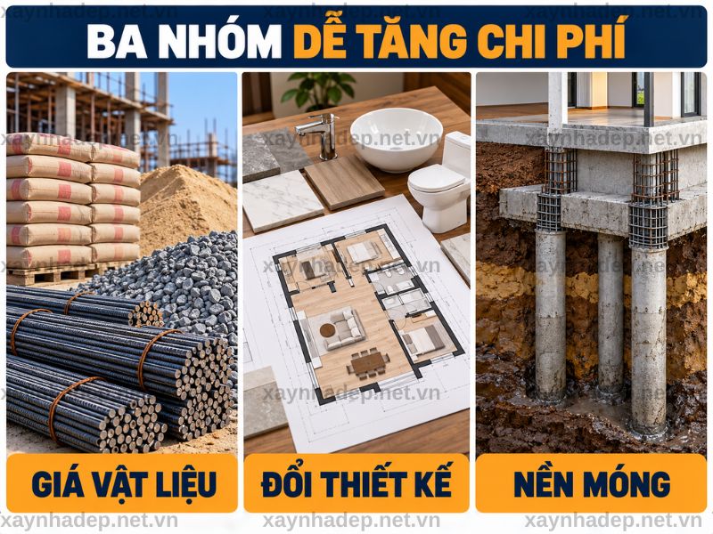 Giá vật liệu, thay đổi thiết kế và nền móng là ba nhóm dễ làm tăng chi phí