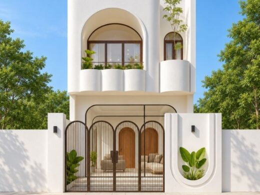 Mẫu nhà 2 tầng 5x17m phong cách hiện đại, điểm nhấn cửa vòm