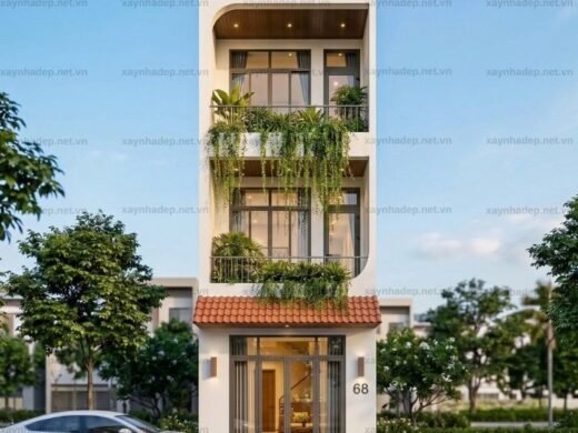 Mẫu nhà 3 tầng 4x14m hiện đại với ban công cây xanh