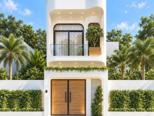 Mẫu nhà phố 2 tầng 4x16m hiện đại với đường cong mềm mại