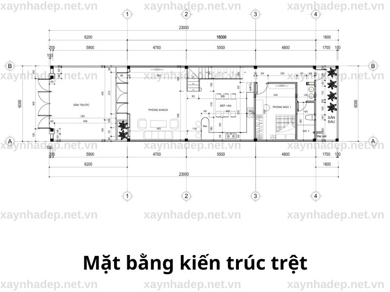 Mẫu nhà cấp 4 gác lửng 6×23m hiện đại