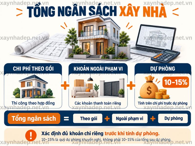 Tổng ngân sách gồm tiền xây, khoản ngoài gói và dự phòng